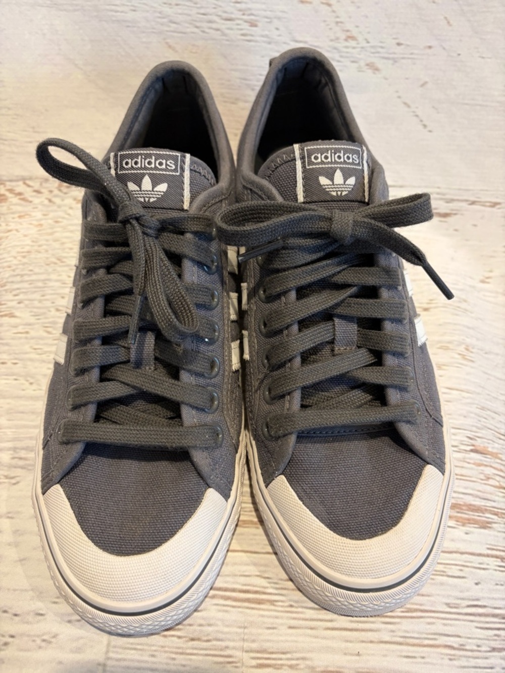 Adidas Nizza Gray Canvas Low-Top Sneakers with White Toe Cap